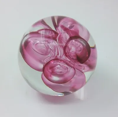 Buy Langham Glass Paperweight Pink & Clear Bubbles Round 6cm Tall • 11.66£