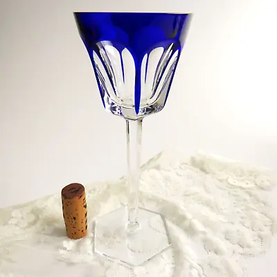Buy Vintage Baccarat Harcourt Cobalt Blue Wine 6 Sided Crystal Stem Glass France 50s • 417.39£