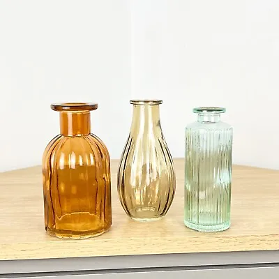 Buy Set Of 3 Small Bud Vases Multi-coloured Glass Flower Vintage Wedding Decor Gift • 13£