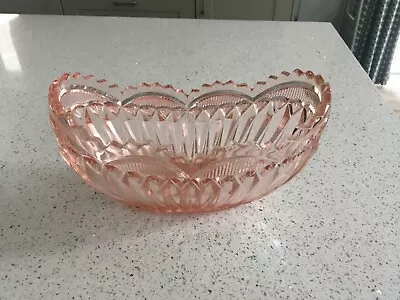 Buy Vintage Pink Oval Glass Bowl Art Deco • 16£