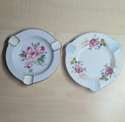 Buy Shelley Fine Bone China Ashtrays X2 With Different Pink Rose Sprays Patterns • 8£