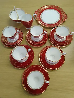 Buy Royal Standard Vintage Fine Bone Chine Red Gold And White 21 Piece Tea Set • 200£