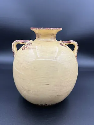 Buy Italian Pottery Double Handle Yellow Brown Sponged Vase • 43.22£