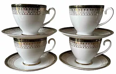 Buy Royal Grafton Majestic Footed Cups & Saucers Green Vintage Fine Bone China X 4 • 20£