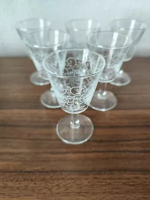 Buy Set Of 6 Elegant Vintage 1930s French Art Deco Acid Etched Clear Sherry Glasses • 40£