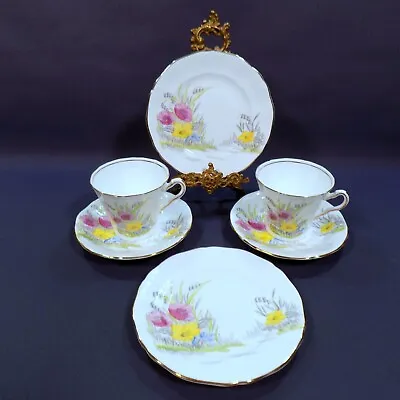 Buy Adderley Floral Fine Bone China England 2 X Tea Trio, 2 Cups, 2 Saucers And 2 • 28£