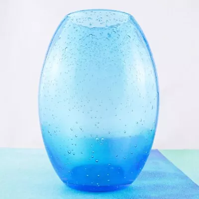 Buy Hand Blown Murano Style Controlled Bubbles Art Glass Vase Blue 6 1/4  Tall • 33.63£