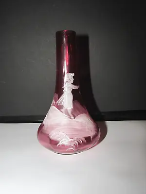 Buy Mary Gregory Cranberry Glass Vase Boy At Play 11 Cm High • 12.99£