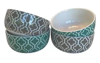 Buy Old Time Pottery Bowls 5 1/4  OD Geometric Teal & Gray Cereal Modern • 15.37£
