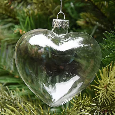 Buy 12/24/36pcs Clear Glass Heart Shape Fillable Baubles Christmas Hanging Ornaments • 13.95£