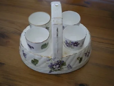 Buy Rare Vintage Hammersley Victorian Violets Egg Basket & 4 Egg Cups Bone China • 40£