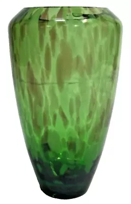 Buy Bohemia Green Glass Vase Handmade Crystalea Vintage Czech Glassware 25cm • 20£