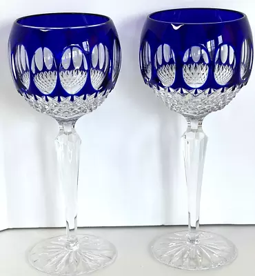Buy Godinger Edinburgh Cut To Clear Crystal Cobalt Blue Hock Wine Glasses Set Of (2) • 174.81£