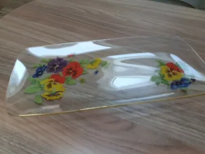 Buy Vintage Chance Glass Rectangular Yellow Red Purple Pansy Platter Dish Plate • 5£