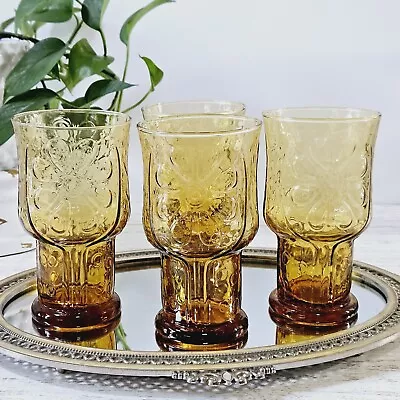 Buy 4 VTG 1970's Libbey Country Garden Daisy Amber Gold 5  Glass Tumblers 12 Oz  • 24.01£