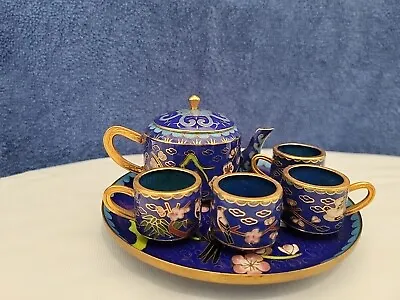 Buy Vintage Cloisonne Enamel Vintage Chinese Teapot Tea  Cup Brass Miniature Teaset  • 28£