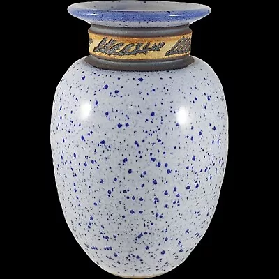 Buy Handmade Light Blue Pottery Flower Vase - 7  Speckled Impressed Leaves Signed • 31.76£