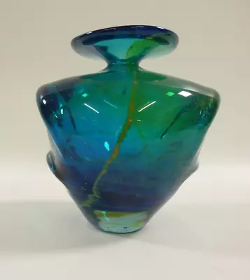 Buy Mdina Blue/Green/Yellow Glass Vase  Pulled Ear  Design Signed To Base • 14.99£