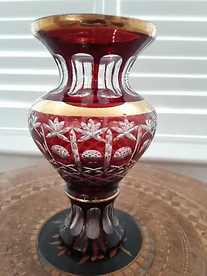 Buy Large Wheel Cut Vintage Bohemian Glass Vase. • 75£