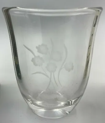 Buy Small Orrefors Swedish Glass Vase With Etched Flower Motif 12cm 1962 • 19.99£
