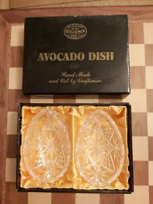 Buy Vintage Boxed Hand Made 24% Lead Crystal Bohemian 2 Avocado Dish Czechoslovakia • 24.99£