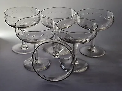 Buy 6 Art Deco Etched Champagne Saucers Coupes Tall Sherbert • 60£