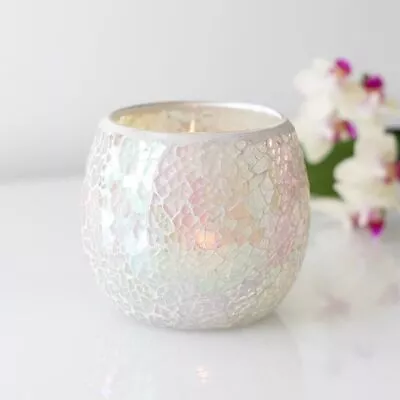 Buy Large Mosaic Tea Light Holder Crackle Glass Candle Holder Crazed Effect Gift NEW • 9.90£