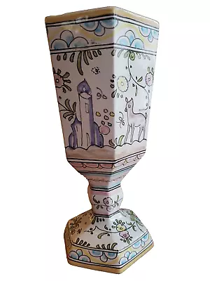 Buy Nora Fenton Pottery Vase  Six Sided Stemmed Vase 10” - Signed - Made In Portugal • 20.76£