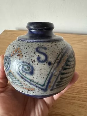 Buy Mid-Century Scandinavian Studio Pottery Ball Vase W/ Letter S & Base Sticker VGC • 5£