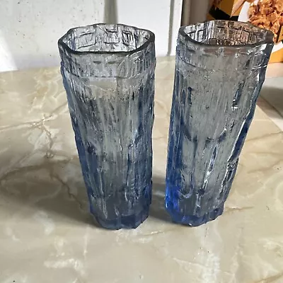 Buy Retro Vintage Blue Glass Bark Vase  Pair • 3£
