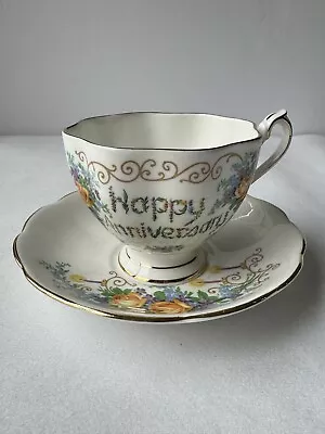 Buy Princess Anne Tea Cup & Saucer Happy Anniversary Fine Bone China England • 14.41£