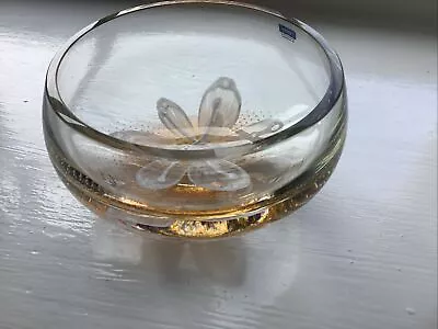 Buy Caithness Glass, Scotland Small Amber Glass Bowl With White Flower, Preloved • 25£