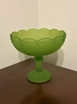 Buy Vintage Indiana Glass Compote Pedestal Bowl Green Frosted Satin Teardrop Pattern • 33.57£