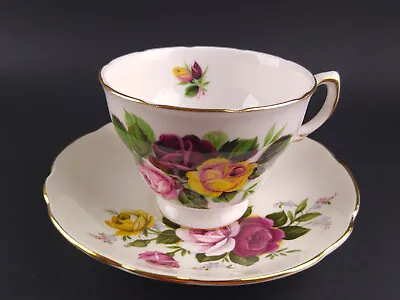 Buy Vintage Bone China Teacup W Saucer England Pink Yellow Roses Regency Royal Vale • 19.17£