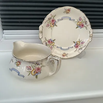 Buy Alfred Meakin Gravy Boat & Stand Round  Pattern Flowers/Ribbons VGC • 7.50£