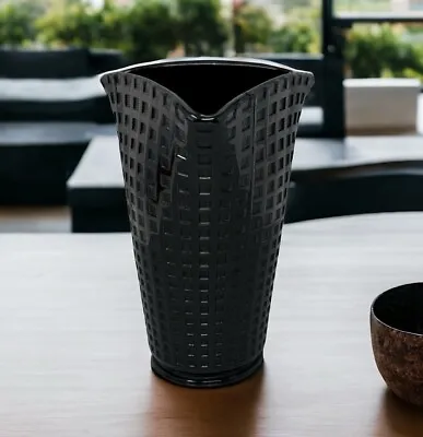Buy Vintage Vase Amethyst Black Glass Basket Weave Waffle Triangle • 13.50£