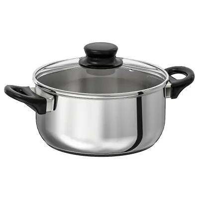 Buy IKEA Large Stock Pot Saucepan Non-Stick Cooking Pot With Glass Lid Aluminum • 13.42£