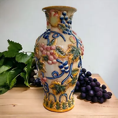 Buy Glazed Pottery Embossed Leaves & Grapes Design Vase 14”H • 28.79£