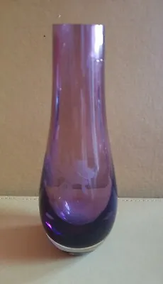 Buy Vintage Caithness Amethyst Glass Floral Etched Vase 17 Cm Tall Signed FB • 8£