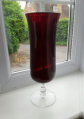 Buy Large Vintage Scandinavian   Footed Red Cylinder Art Glass Vase. • 25£