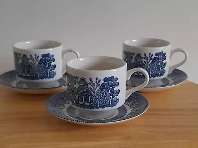 Buy Churchill China Blue Willow Pattern 3 Sets Of Cups And Saucers • 12£