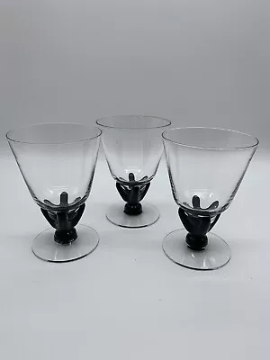 Buy Fostoria  Chalice  Black Stem/clear 5 1/4” Wine Glasses - Set Of 3- Excellent • 35.63£