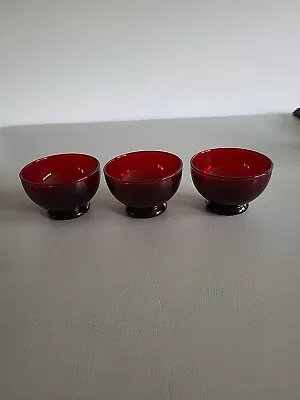 Buy Vtg Set Of 3 Anchor Hocking Ruby Red Glass Dessert Custard Fruit Bowls Footed  • 14.38£