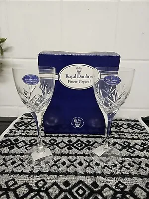 Buy Royal Doulton Crystal Wine / Champagne Glasses Etched Cheare Pattern X 2 • 24.99£