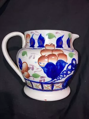 Buy Early Antique Gaudy Welsh C19th Earthenware Pottery Handpainted Bulbous Jug • 16£