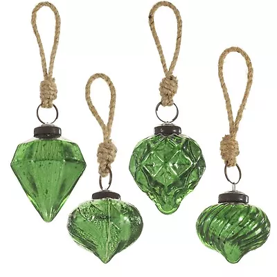 Buy Set 4 Vintage Green Recycled Glass Baubles Antique Mercury Christmas Tree Decor • 12.95£