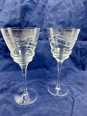 Buy Pair Of Tyrone Crystal Irish Wine Glasses MYSTERY WAVY PATTERN 8 1/2  X 3 1/2  • 26.27£