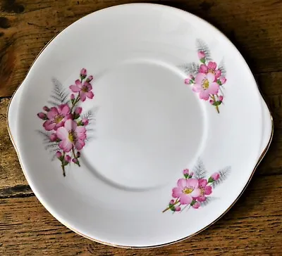 Buy Vintage Royal Grafton Bone China Handled Cake Plate Pink Flowers & Ferns Pattern • 6.95£