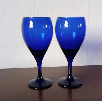 Buy Vintage Libbey Cobalt Blue Wine / Water Glasses X 2 • 20£