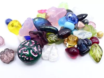 Buy 50g Mix Of Pressed Czech Glass Beads Square Teardrop Flower Leaf Rondelle Spacer • 2.99£